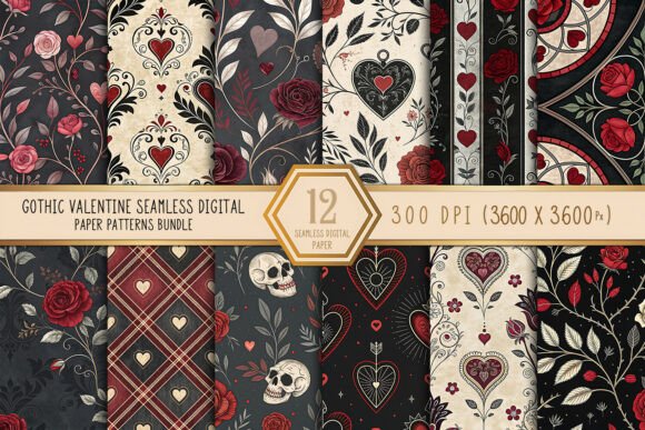 Download Gothic Valentine Seamless Paper Patterns - Paper patterns Collection